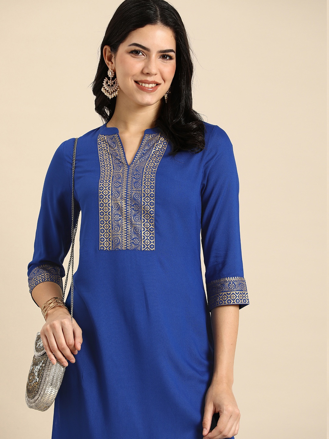 

Anouk Ethnic Motifs Printed Yoke Design Kurta, Blue