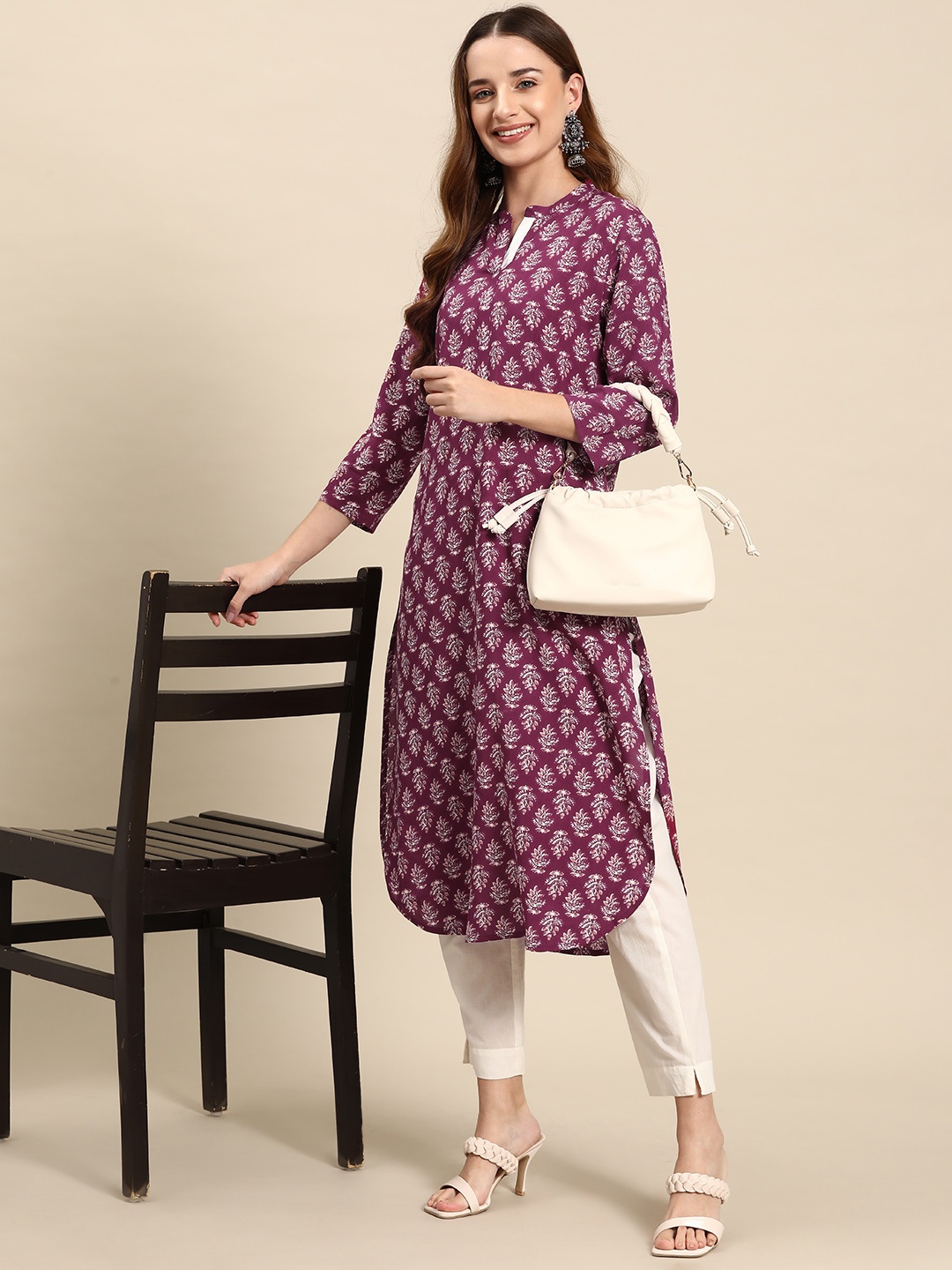 

Anouk Women Pure Cotton Ethnic Motifs Printed Kurta, Purple