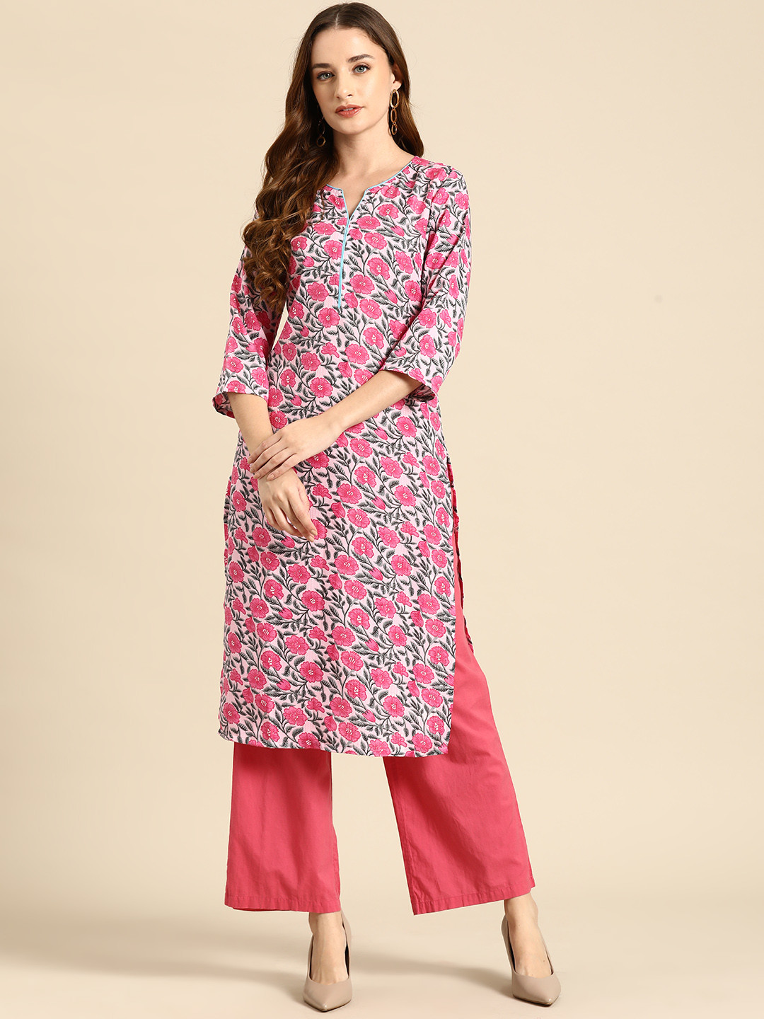 

Anouk Women Floral Printed Kurta, Pink