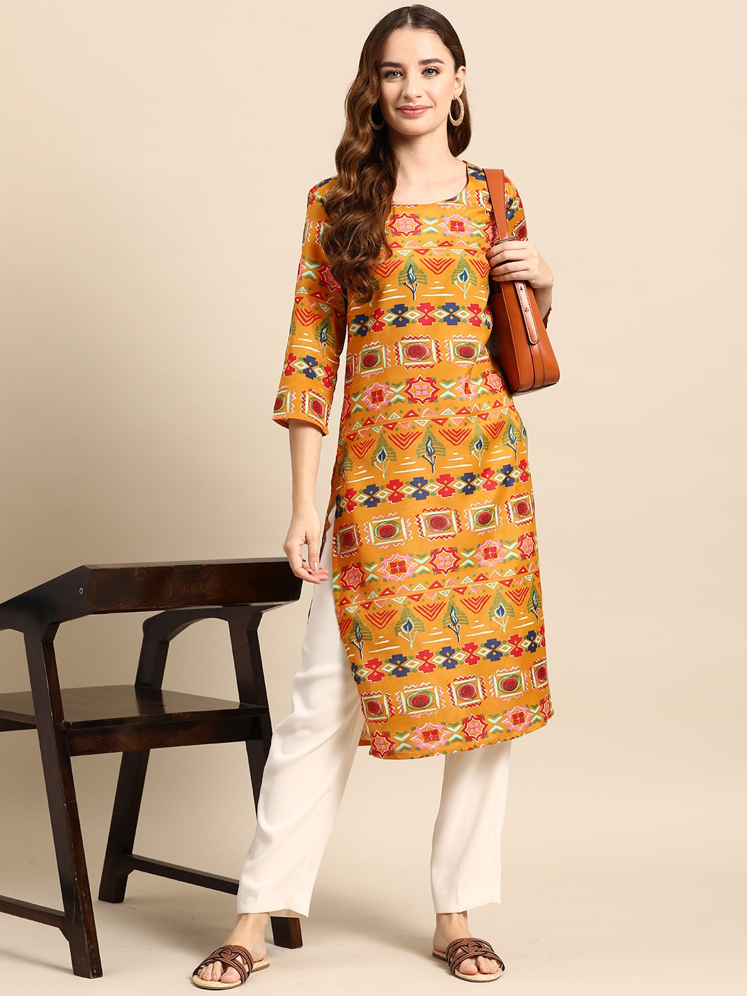 

Anouk Women Ethnic Motifs Printed Kurta, Mustard