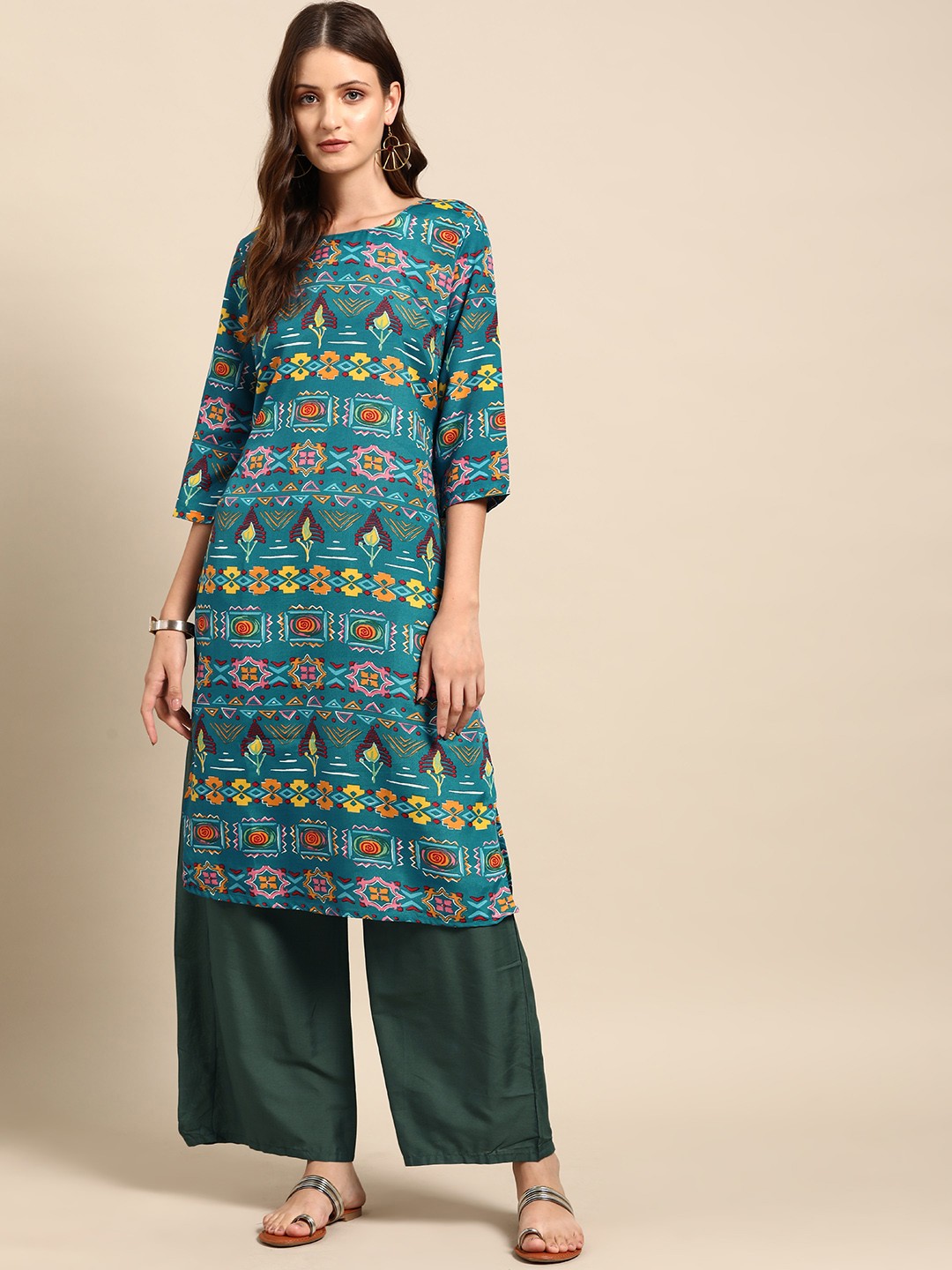 

Anouk Ethnic Motifs Printed Kurta, Teal