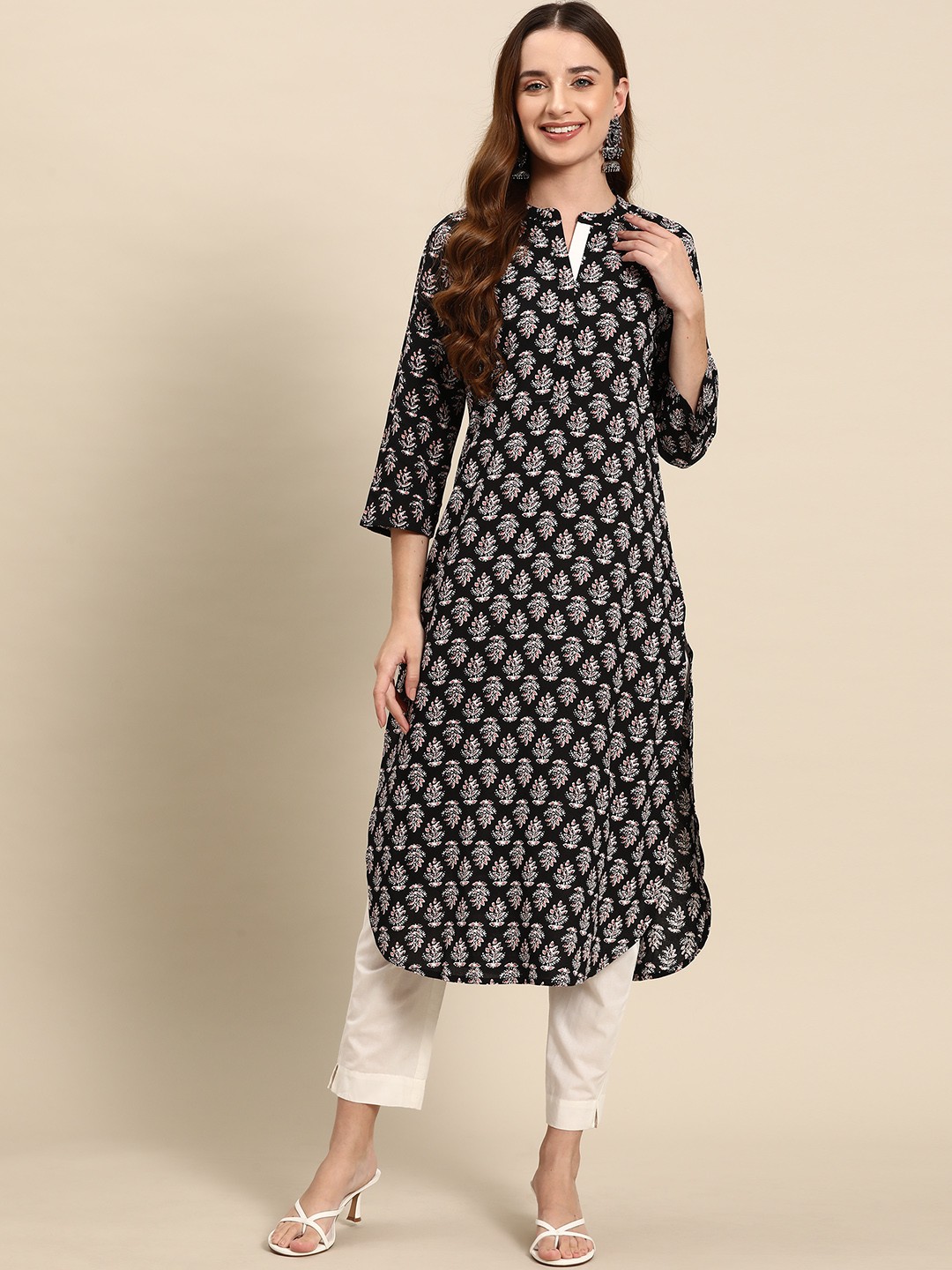 

Anouk Women Pure Cotton Ethnic Motifs Printed Kurta, Black
