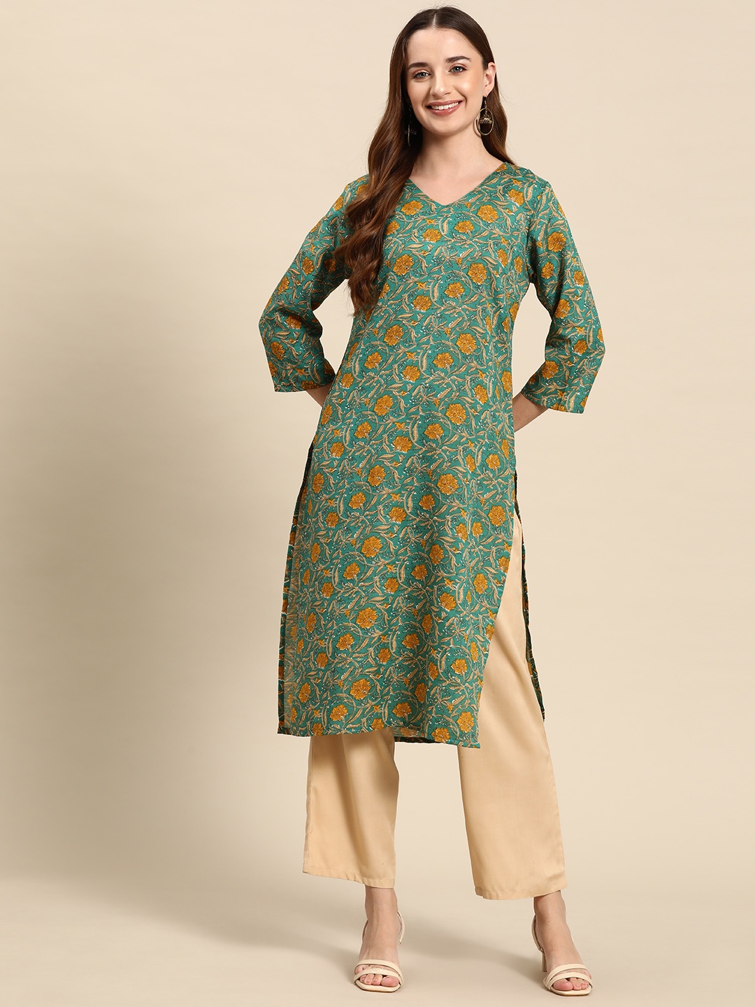 

Anouk Women Floral Printed Kurta, Green