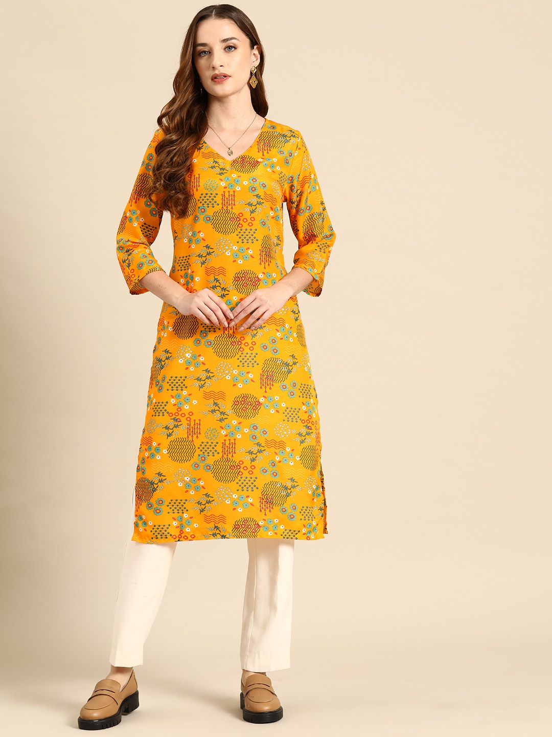 

Anouk Women Ethnic Motifs Printed Kurta, Mustard
