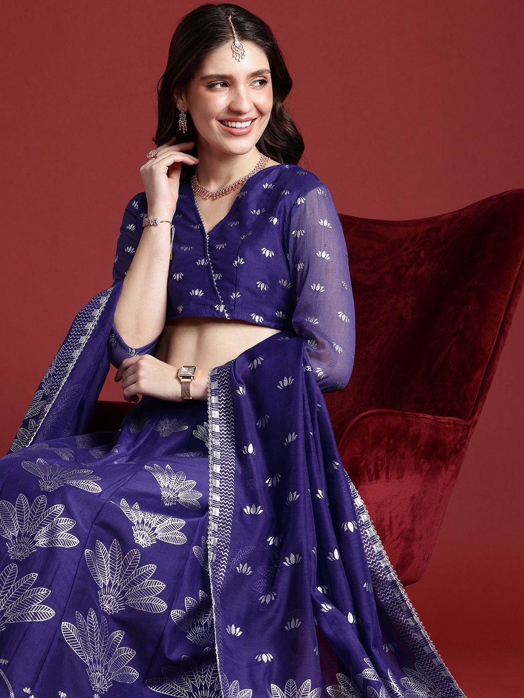 

Anouk Ethnic Printed Ready to Wear Lehenga & Blouse With Dupatta, Violet