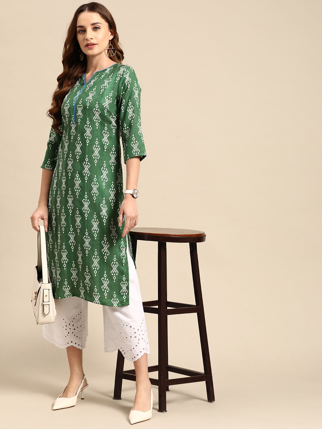 

Anouk Ethnic Motifs Printed Straight Kurta, Green