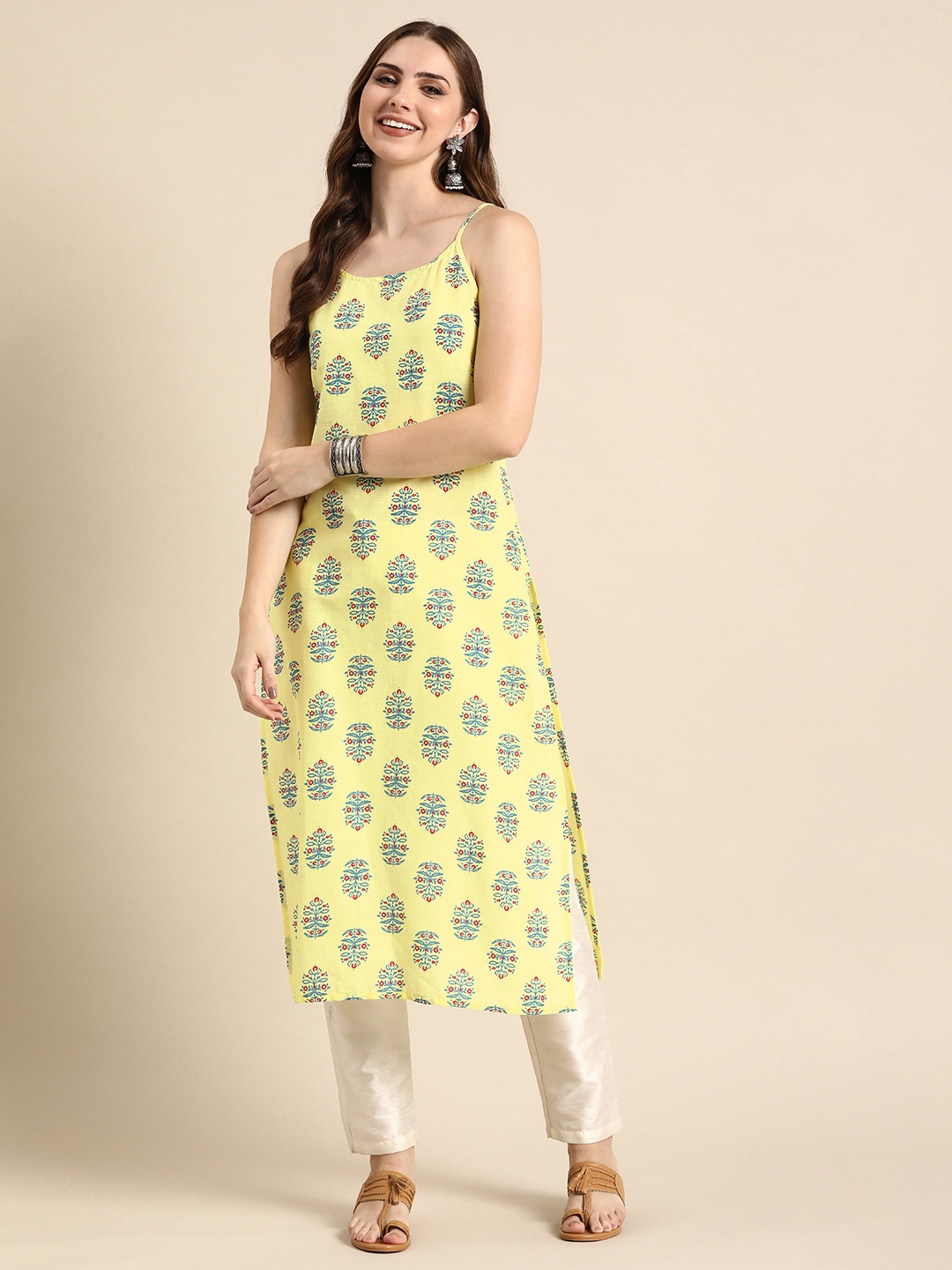 

Anouk Ethnic Motifs Printed Floral Cotton Kurta, Yellow