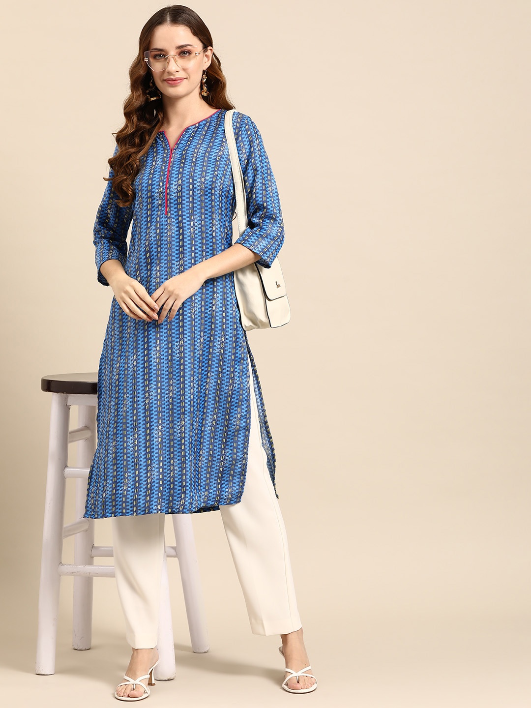 

Anouk Women Woven Design Kurta, Blue