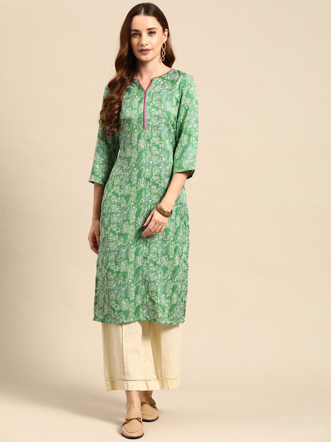 

Anouk Floral Printed Straight Kurta, Green