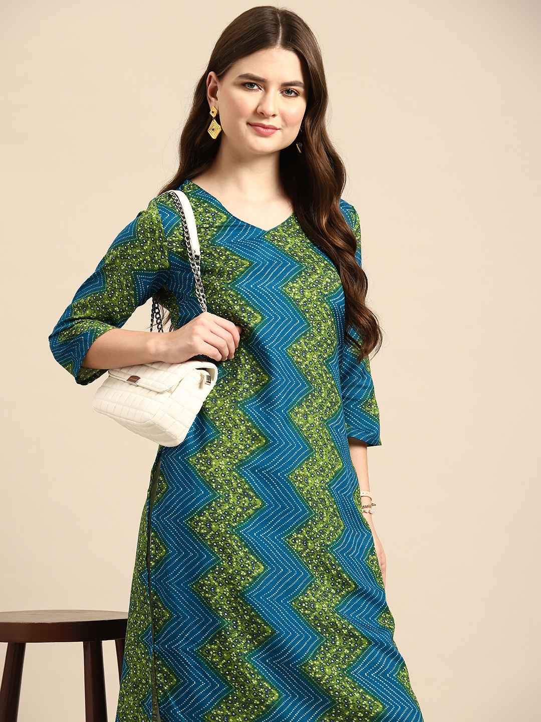 

Anouk Bandhani Print Straight Kurta, Blue