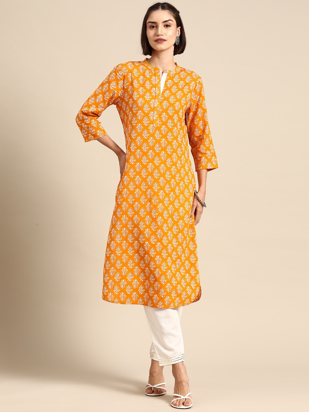 

Anouk Floral Print Straight Kurta, Mustard