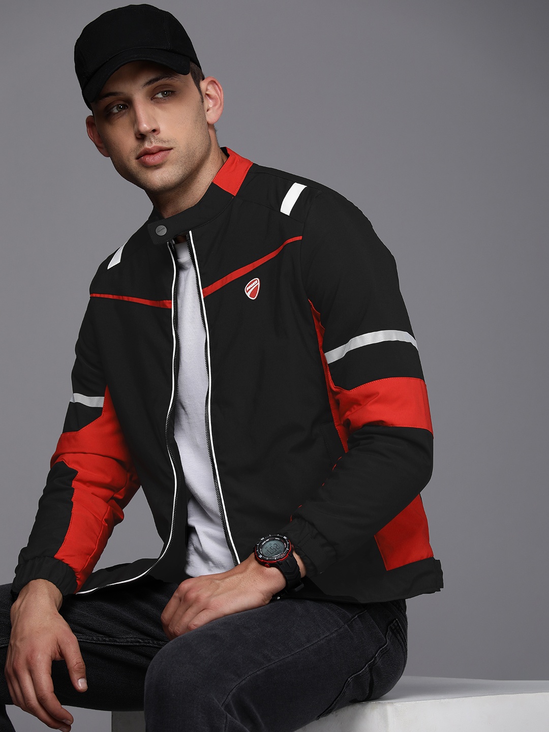 

Ducati Brand Logo Printed Padded Jacket, Black