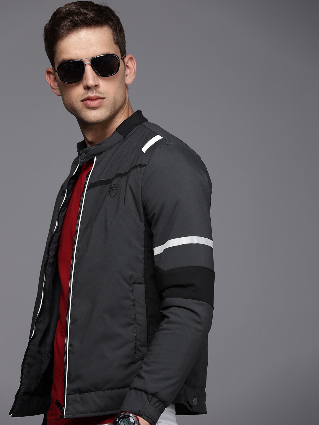 

Ducati Brand Logo Printed Padded Jacket, Grey