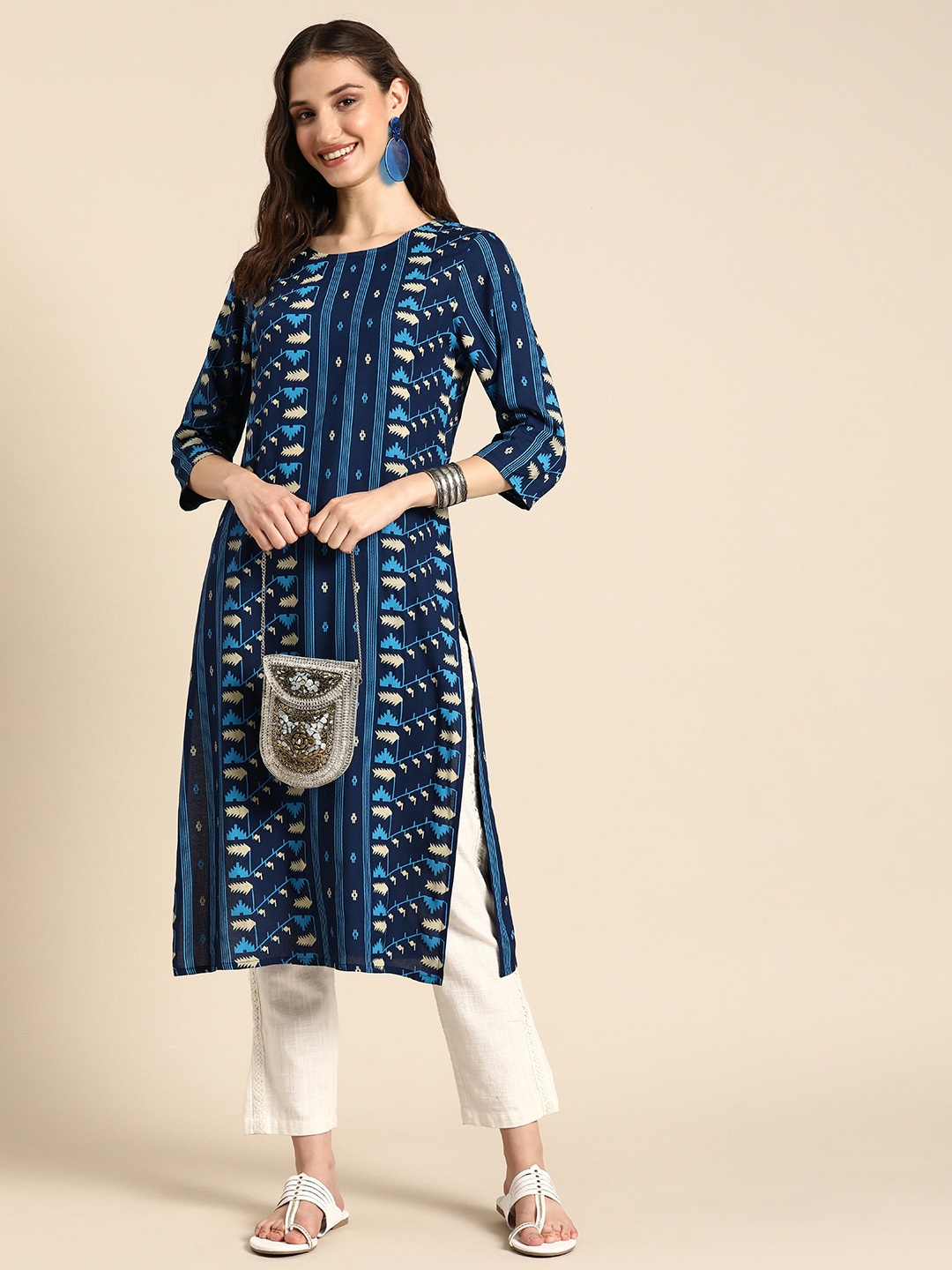 

Anouk Ethnic Motifs Printed Kurta, Blue