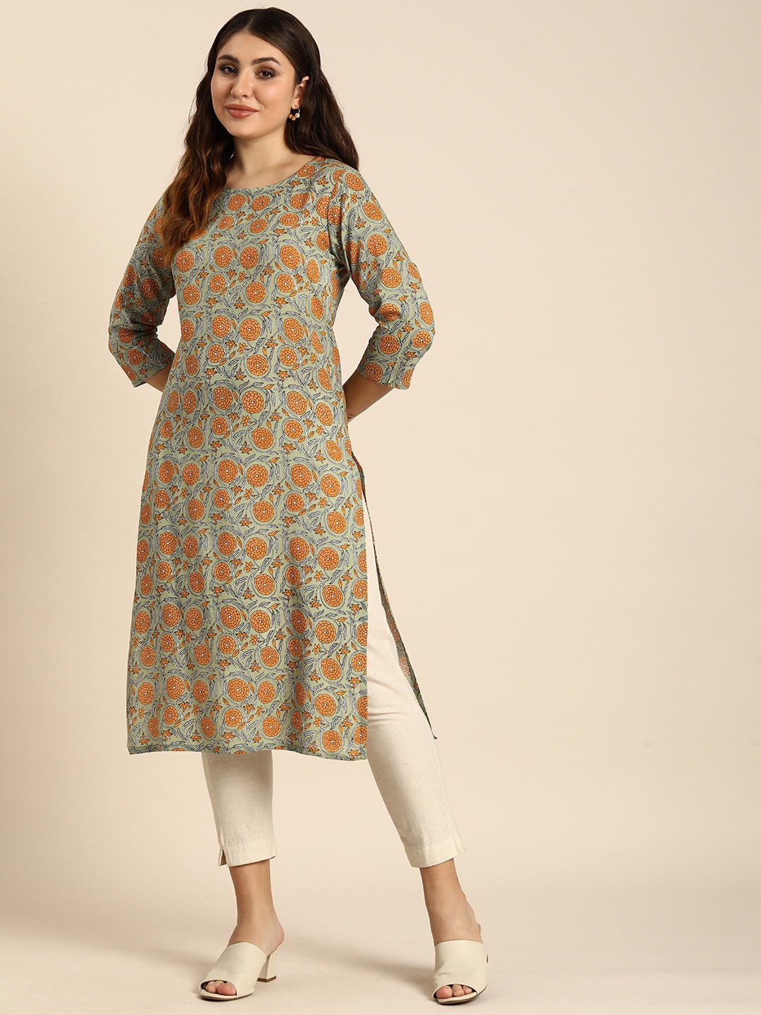 

Anouk Floral Printed Straight Kurta, Green