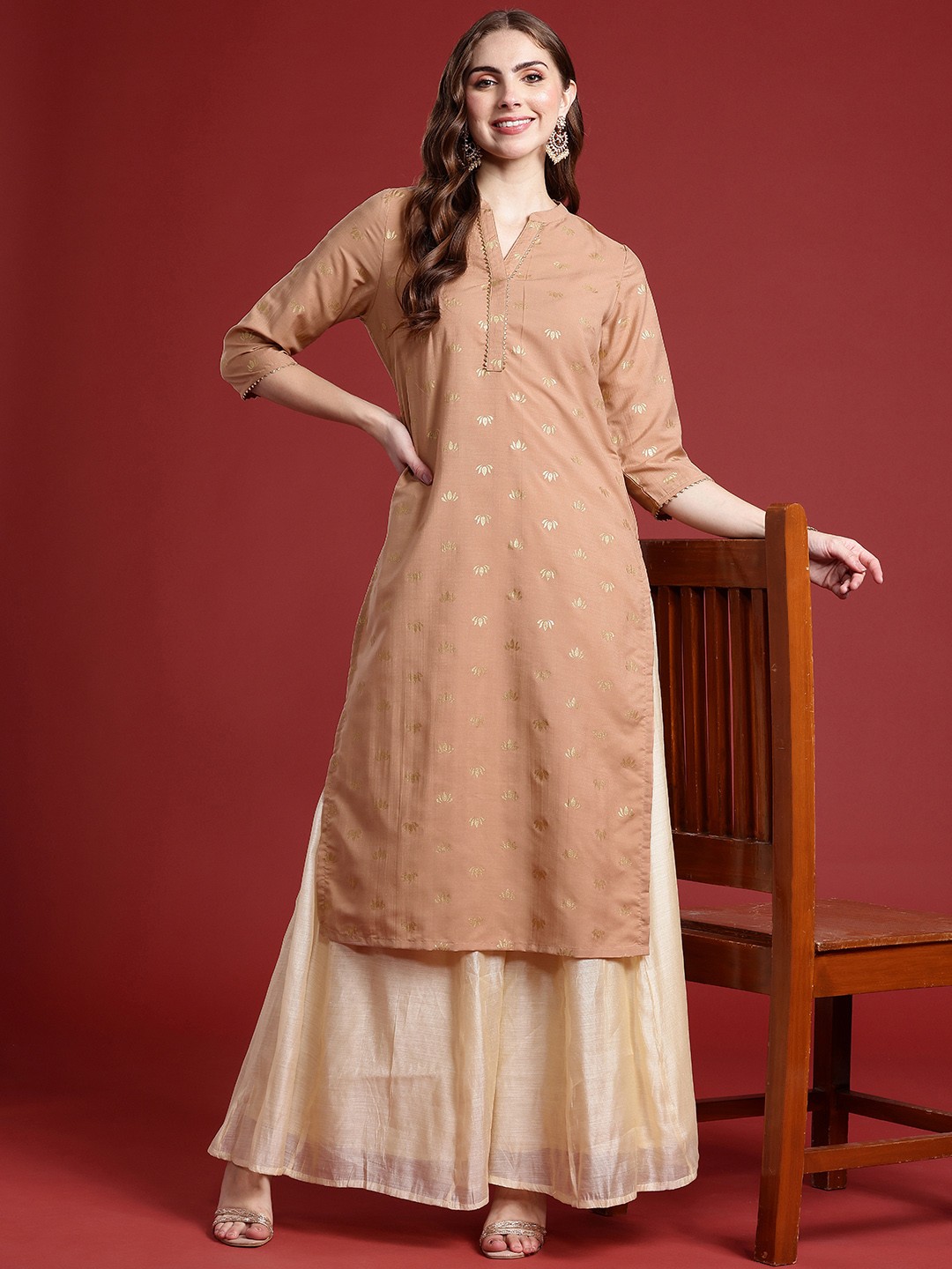 

Anouk Ethnic Motifs Printed Floral Kurta, Peach