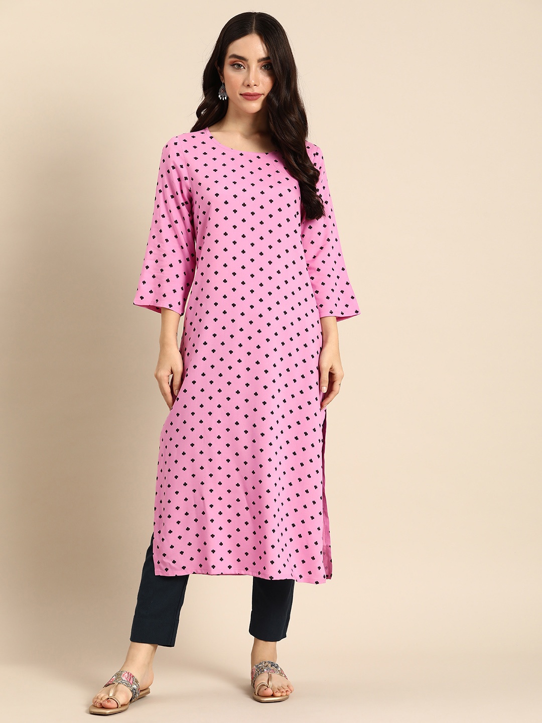 

Anouk Geometric Printed Straight Kurta, Pink