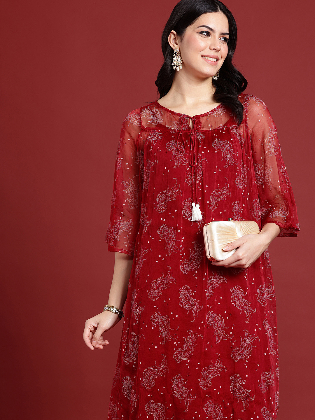 

Anouk Ethnic Motifs Printed Keyhole Neck Kurta With Inner Slip, Red