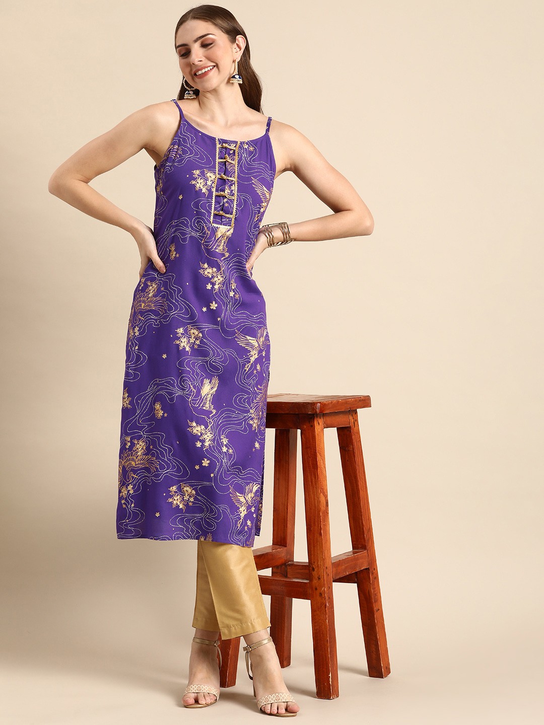 

Anouk Shoulder Straps Abstract Printed Kurta, Purple