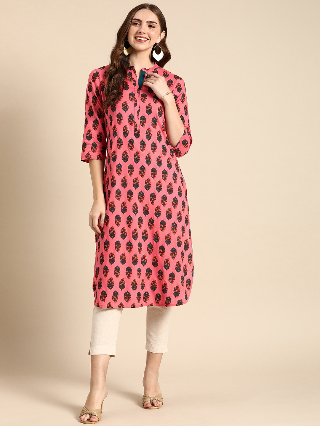 

Anouk Floral Printed Floral Straight Kurta, Pink
