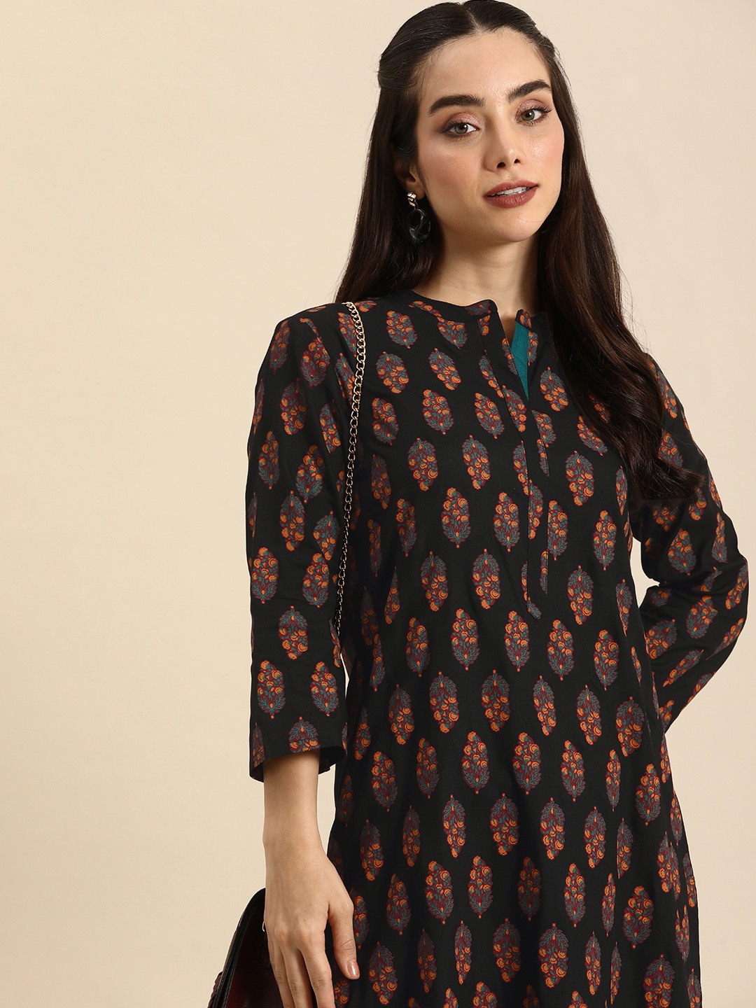 

Anouk Ethnic Motifs Printed Kurta, Black