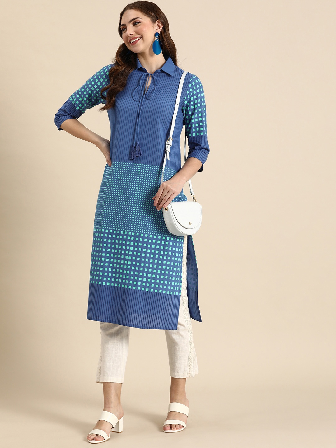 

Anouk Printed Pure Cotton Kurta, Blue