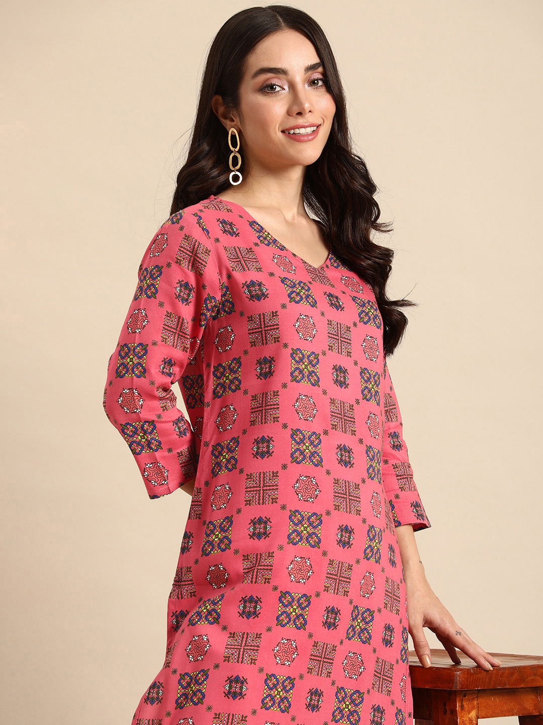 

Anouk Ethnic Motifs Printed Pure Cotton Kurta, Pink