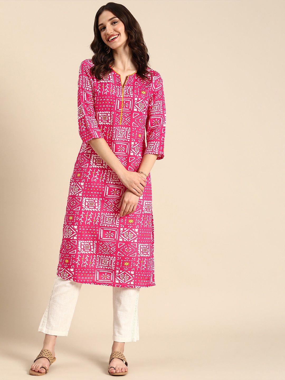 

Anouk Ethnic Motifs Printed Kurta, Pink