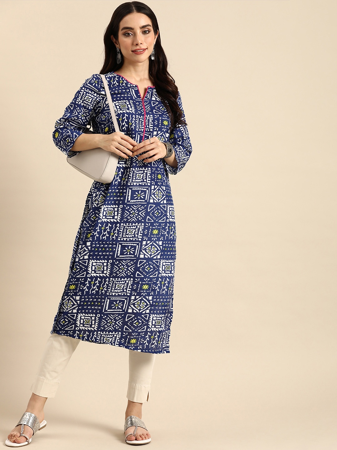 

Anouk Round Neck Ethnic Motifs Printed Kurta, Blue