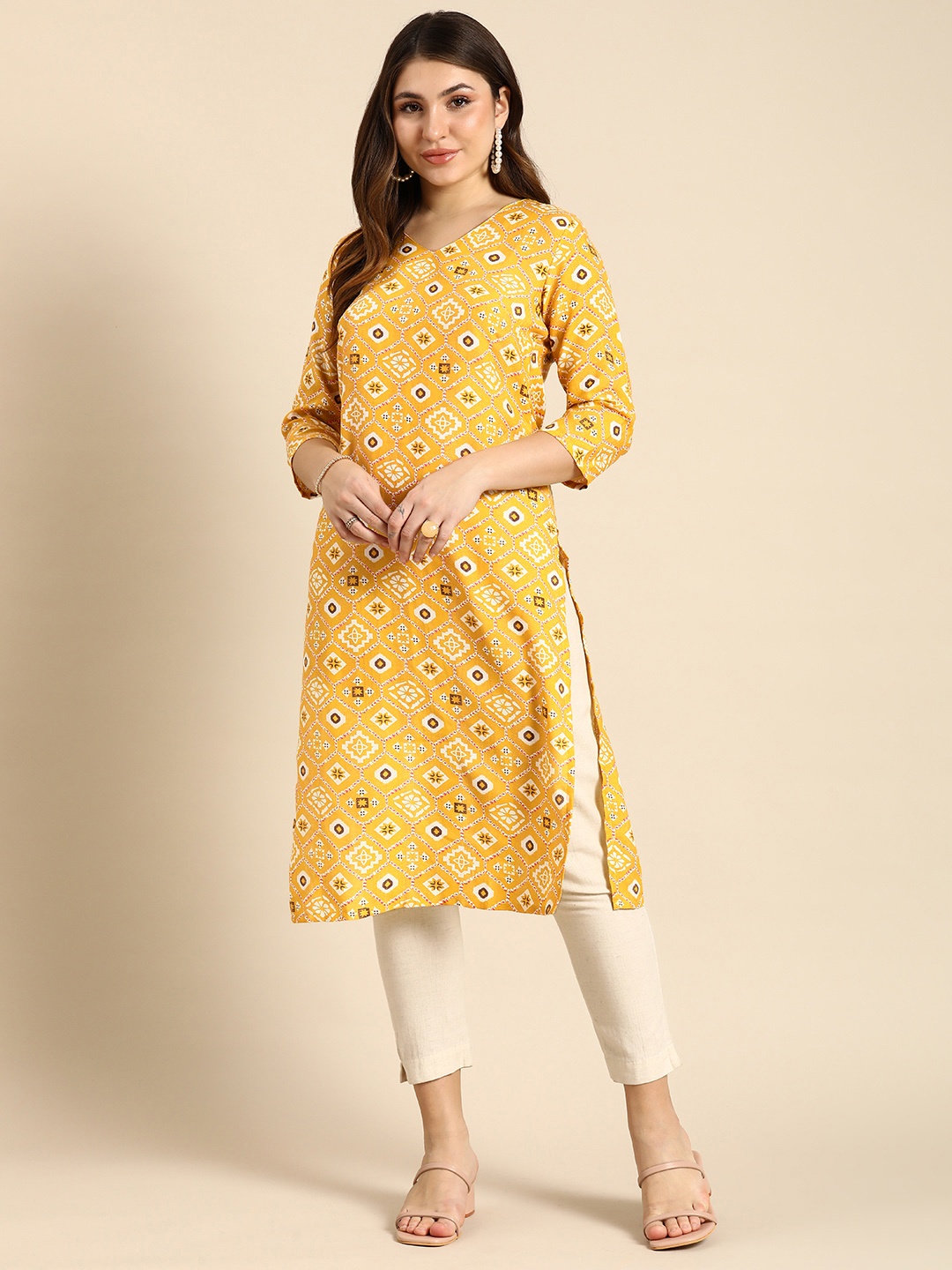 

Anouk Ethnic Motifs Printed Kurta, Yellow