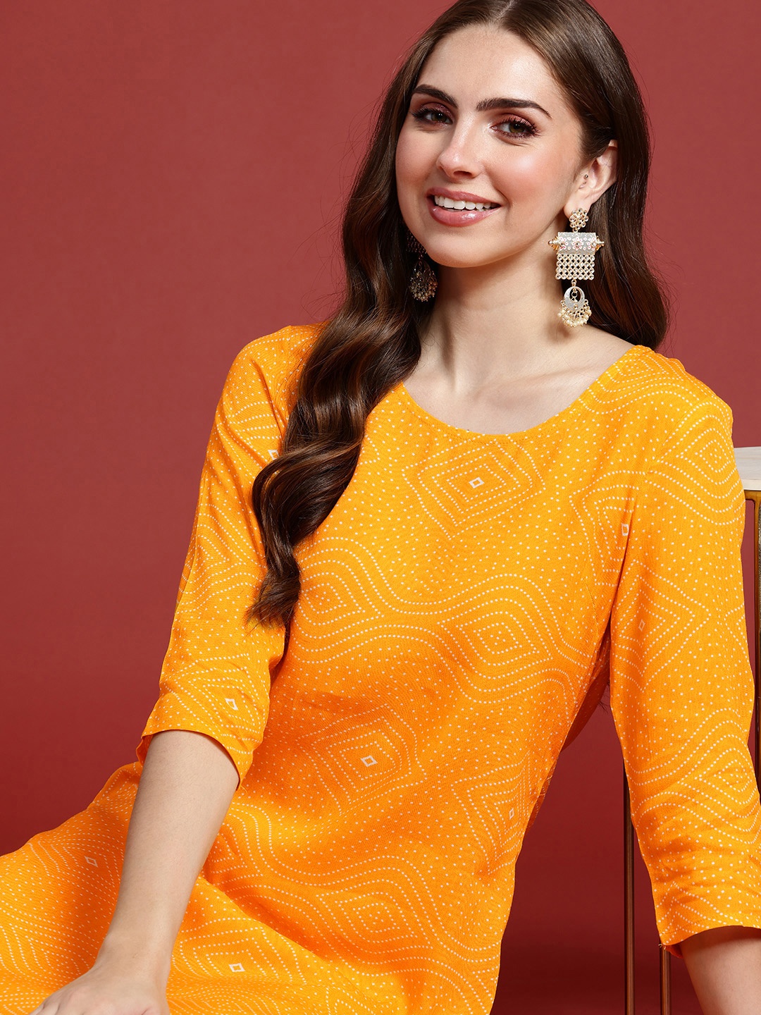 

Anouk Women Geometric Printed Regular Kurta With Trousers, Yellow