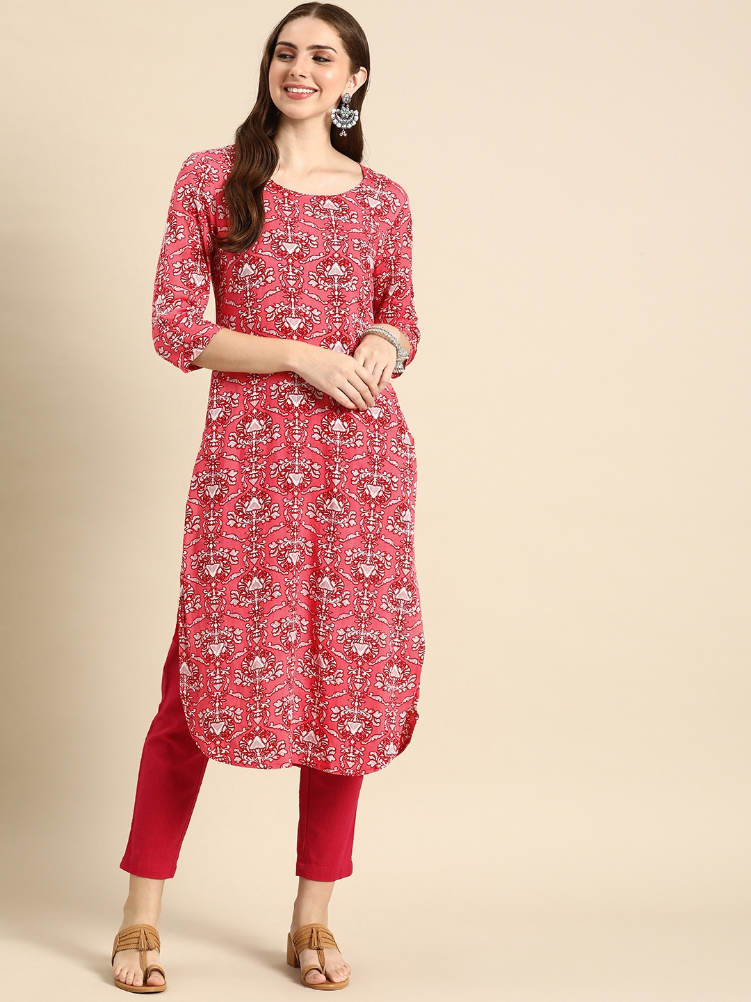 

Anouk Ethnic Motifs Printed Kurta, Pink