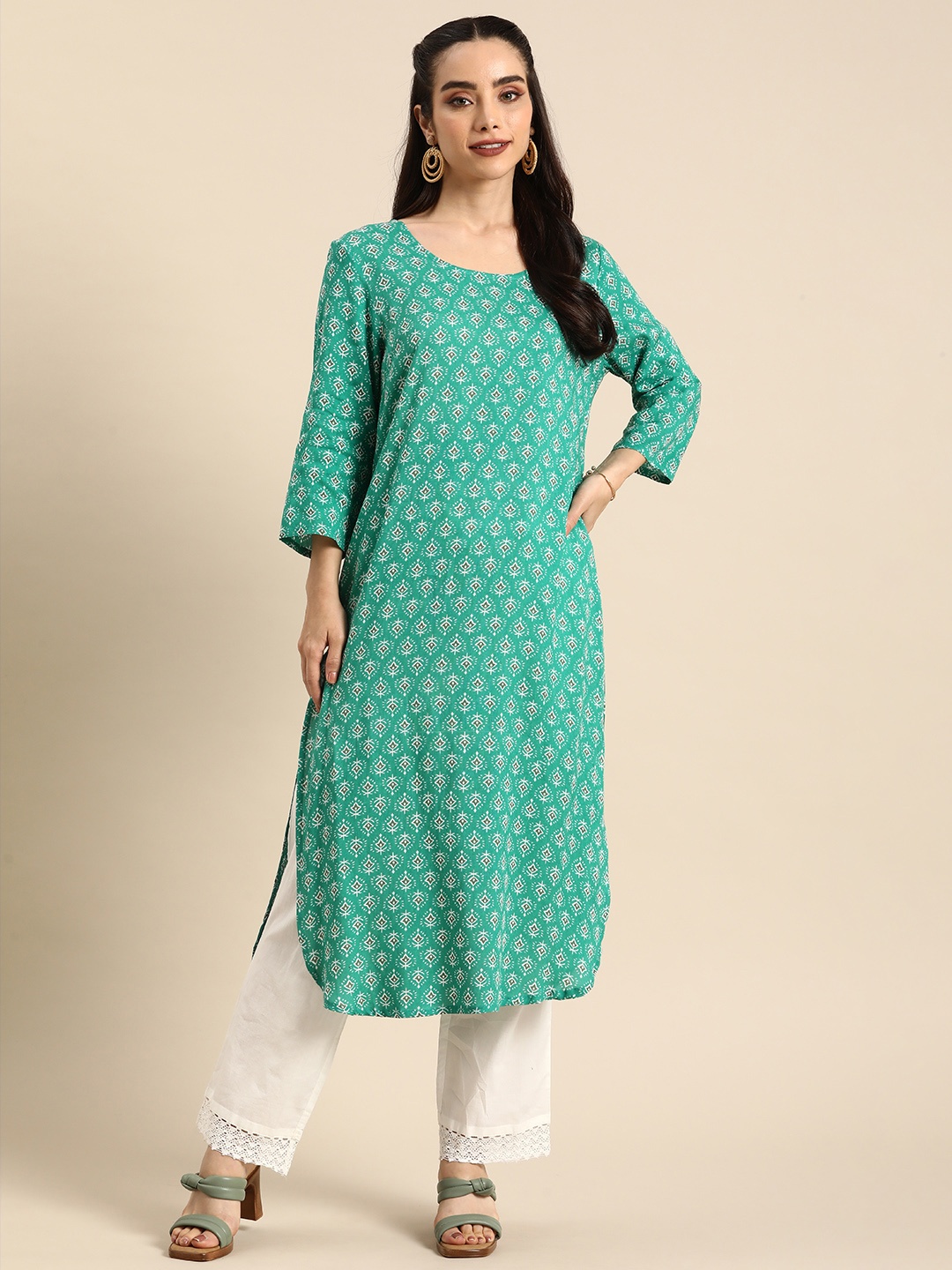 

Anouk Ethnic Motifs Printed Kurta, Sea green