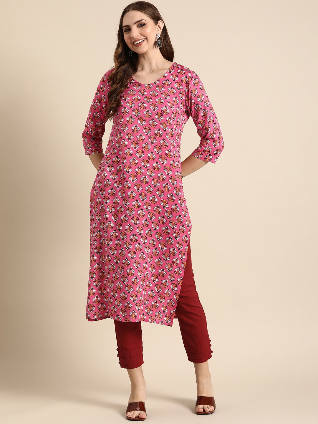 

Anouk Floral Printed Cotton Kurta, Pink