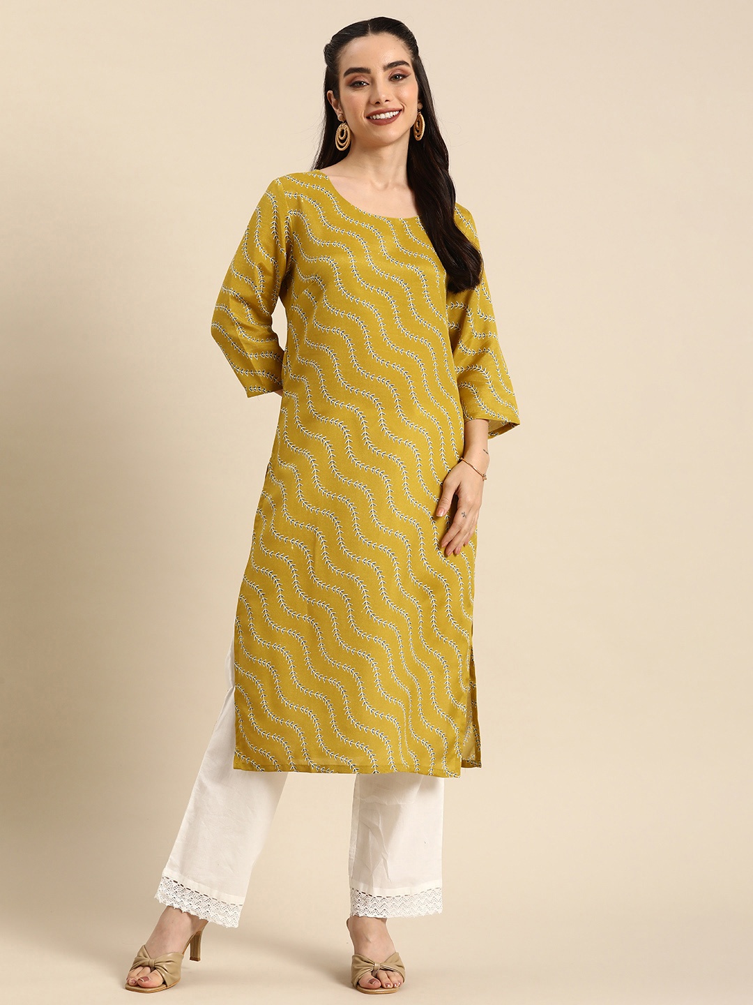 

Anouk Ethnic Motifs Printed Kurta, Mustard