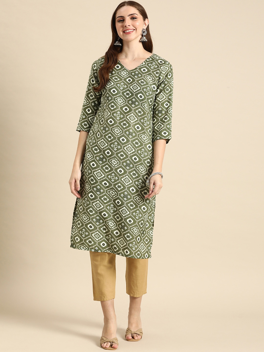 

Anouk Ethnic Motifs Printed Kurta, Green