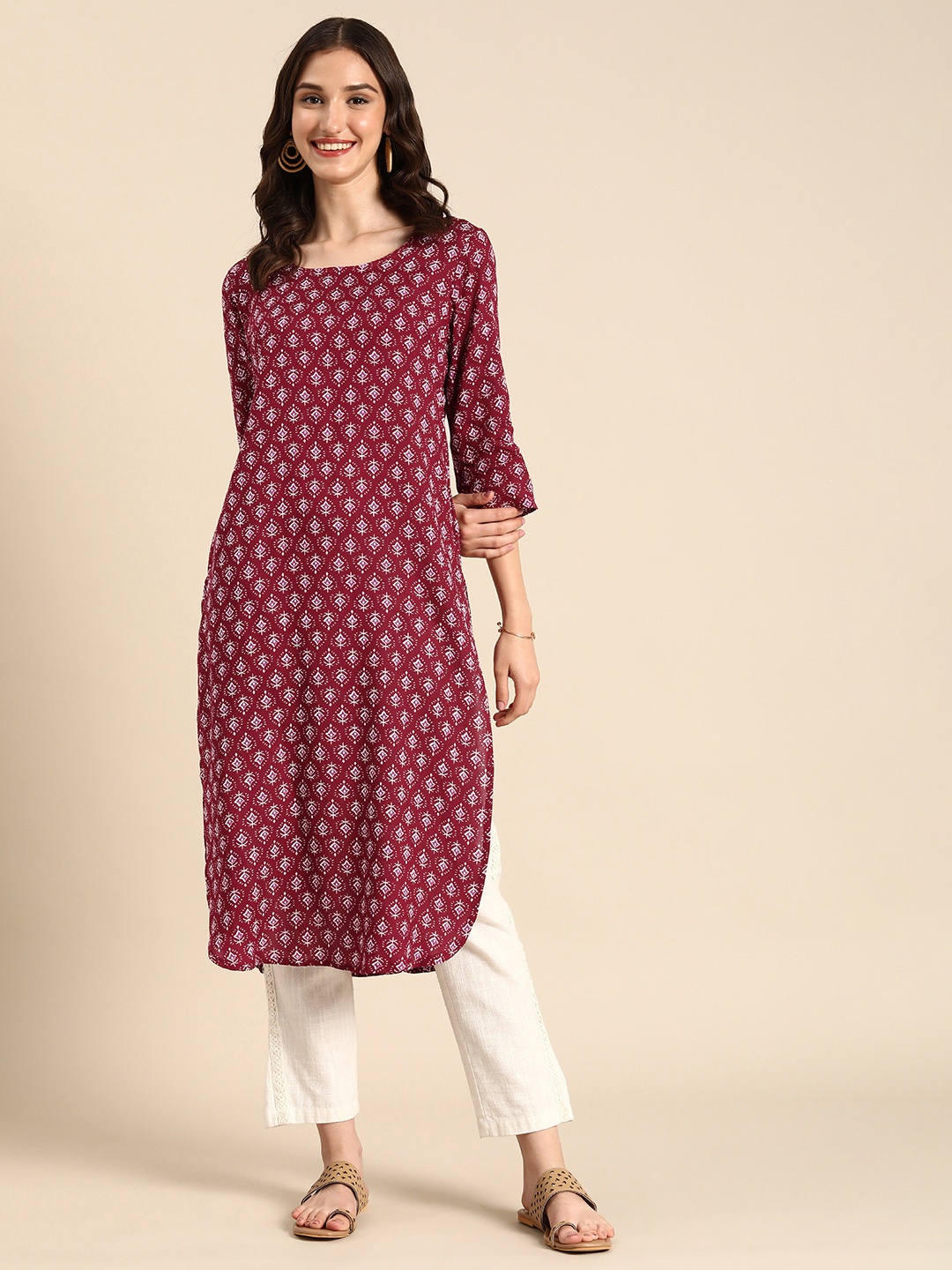 

Anouk Ethnic Motifs Printed Kurta, Maroon