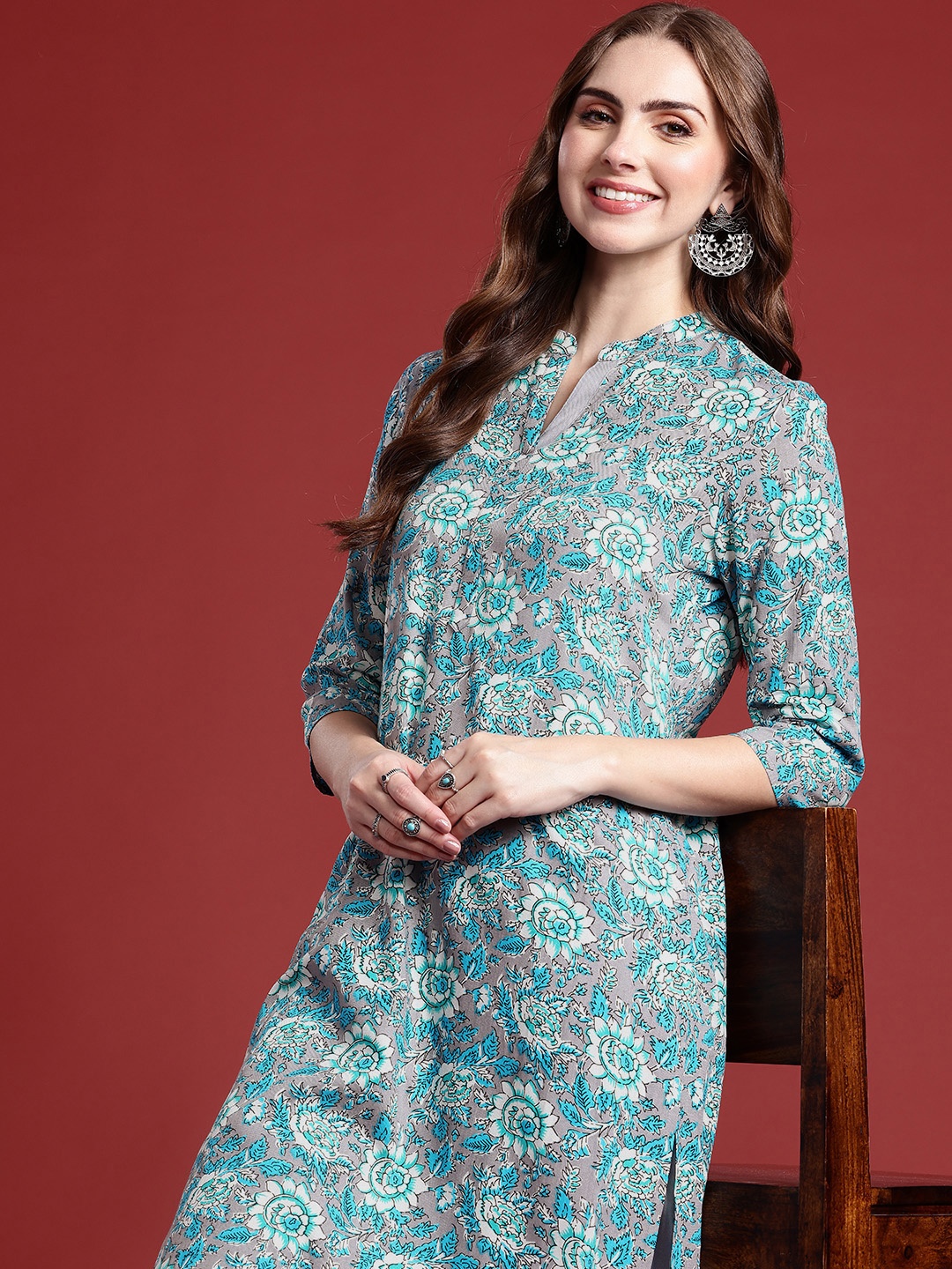 

Anouk Women Floral Printed Regular Kurta with Trousers, Blue