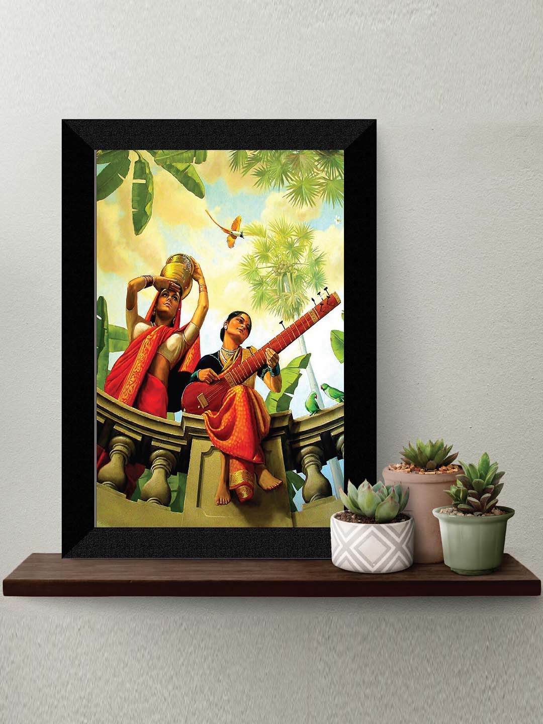 

SAF Green & Black Traditional Woman Painting Framed Wall Art