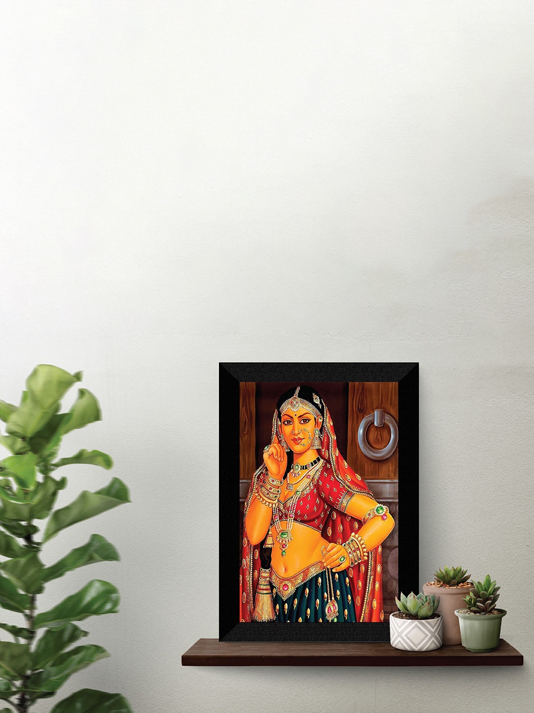 

SAF Red & Orange Big Traditional Rajasthani Woman Painted Framed Wall Art