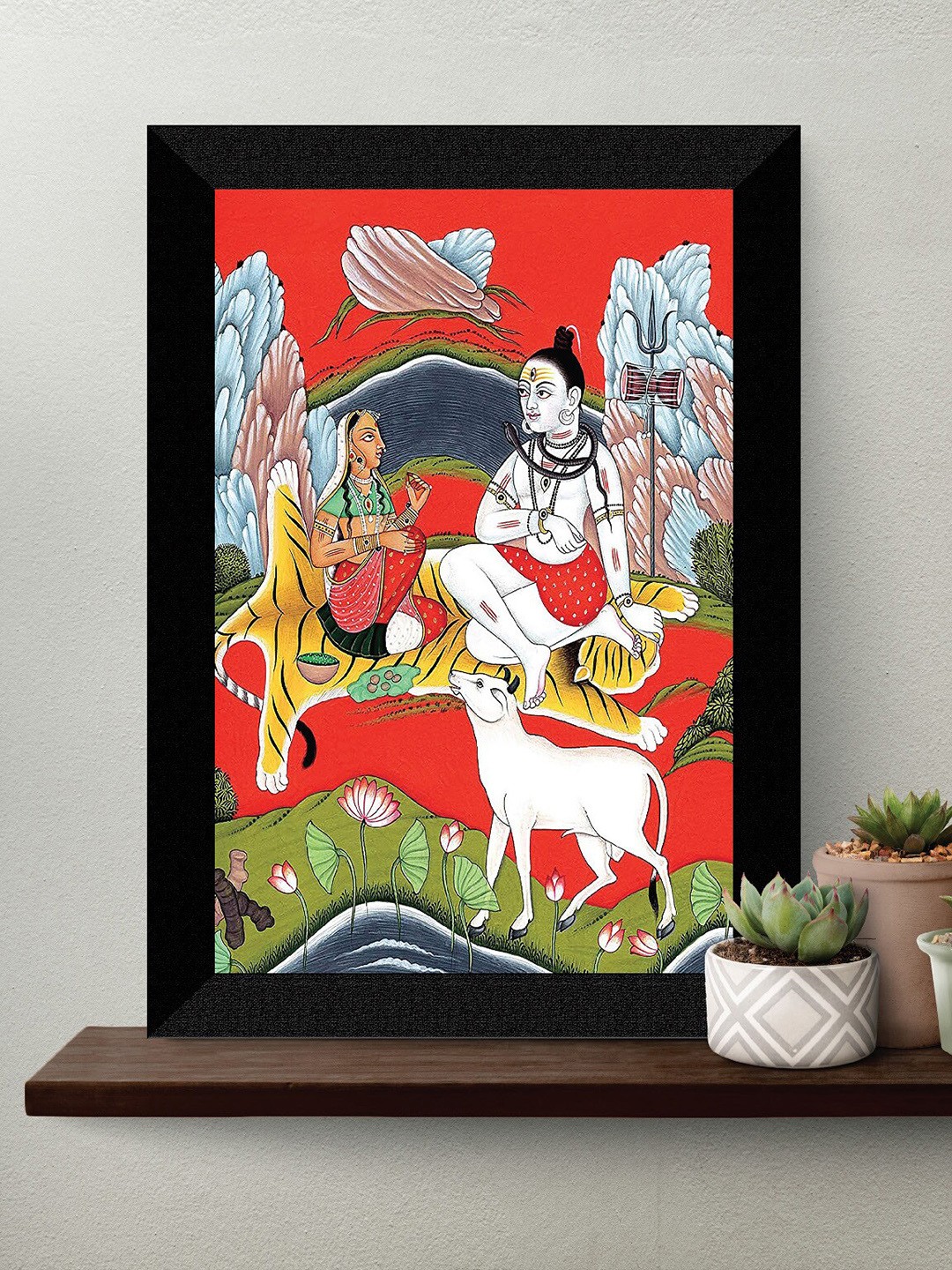 

SAF Red & Black Lord Shiva & Parvati Painting Framed Wall Art