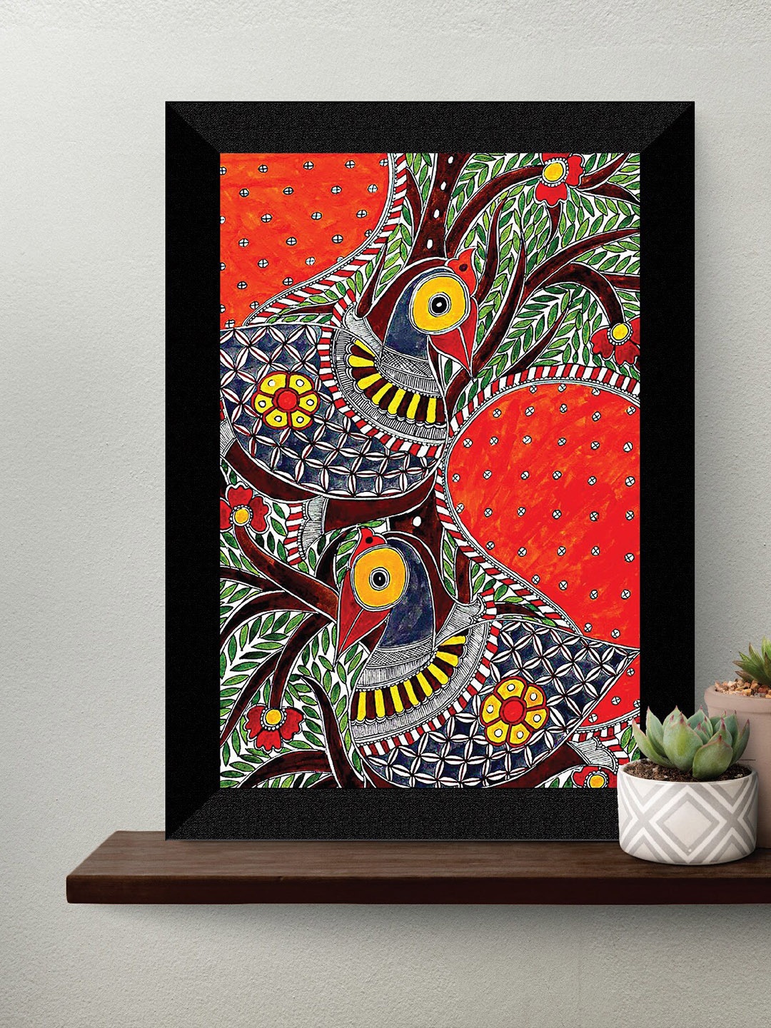 

SAF Red & Blue Madhubani Traditional Printed Framed Wall Art