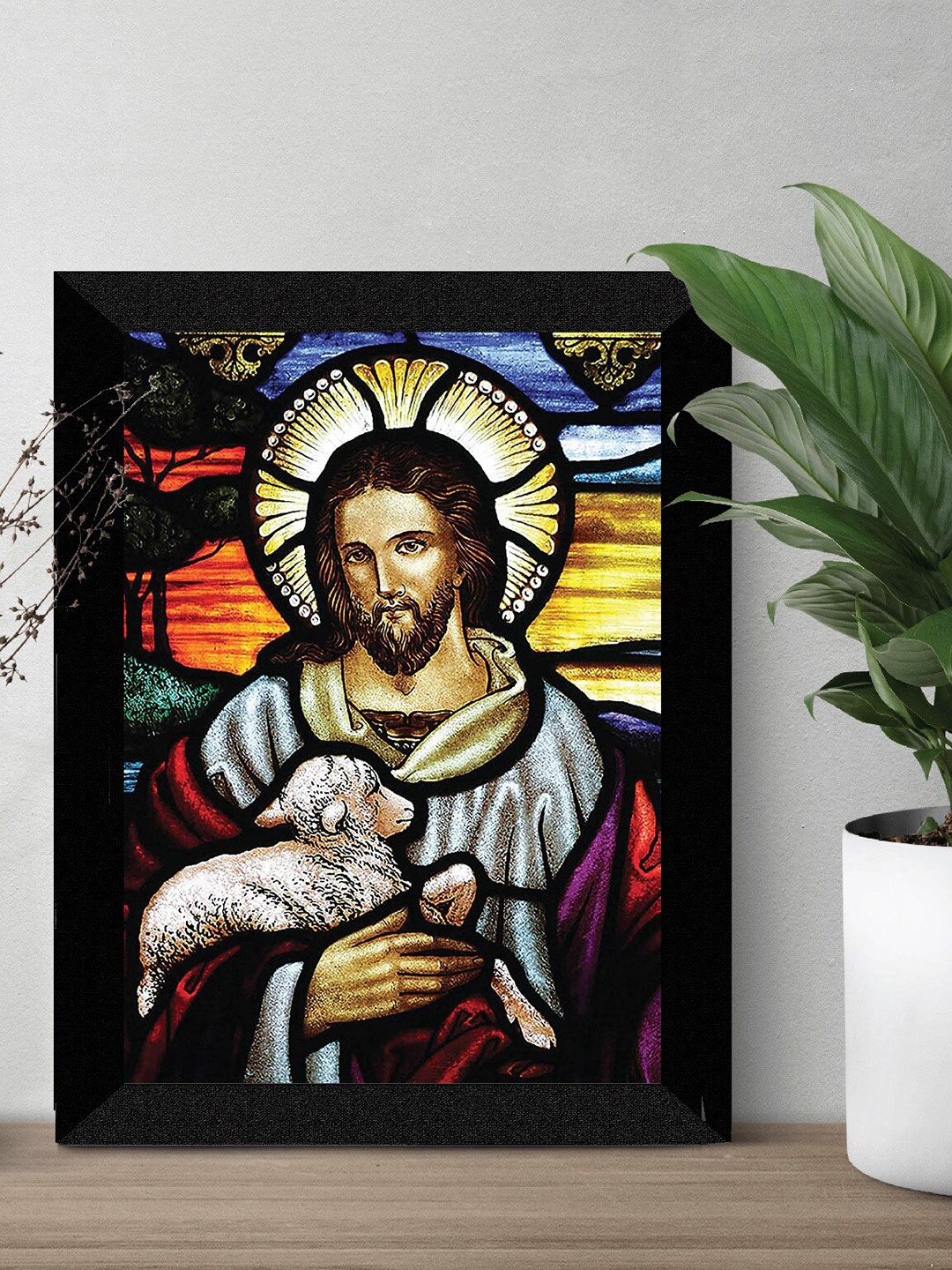 SAF Blue & Black Lord Jejus Religious Painting Framed Wall Art