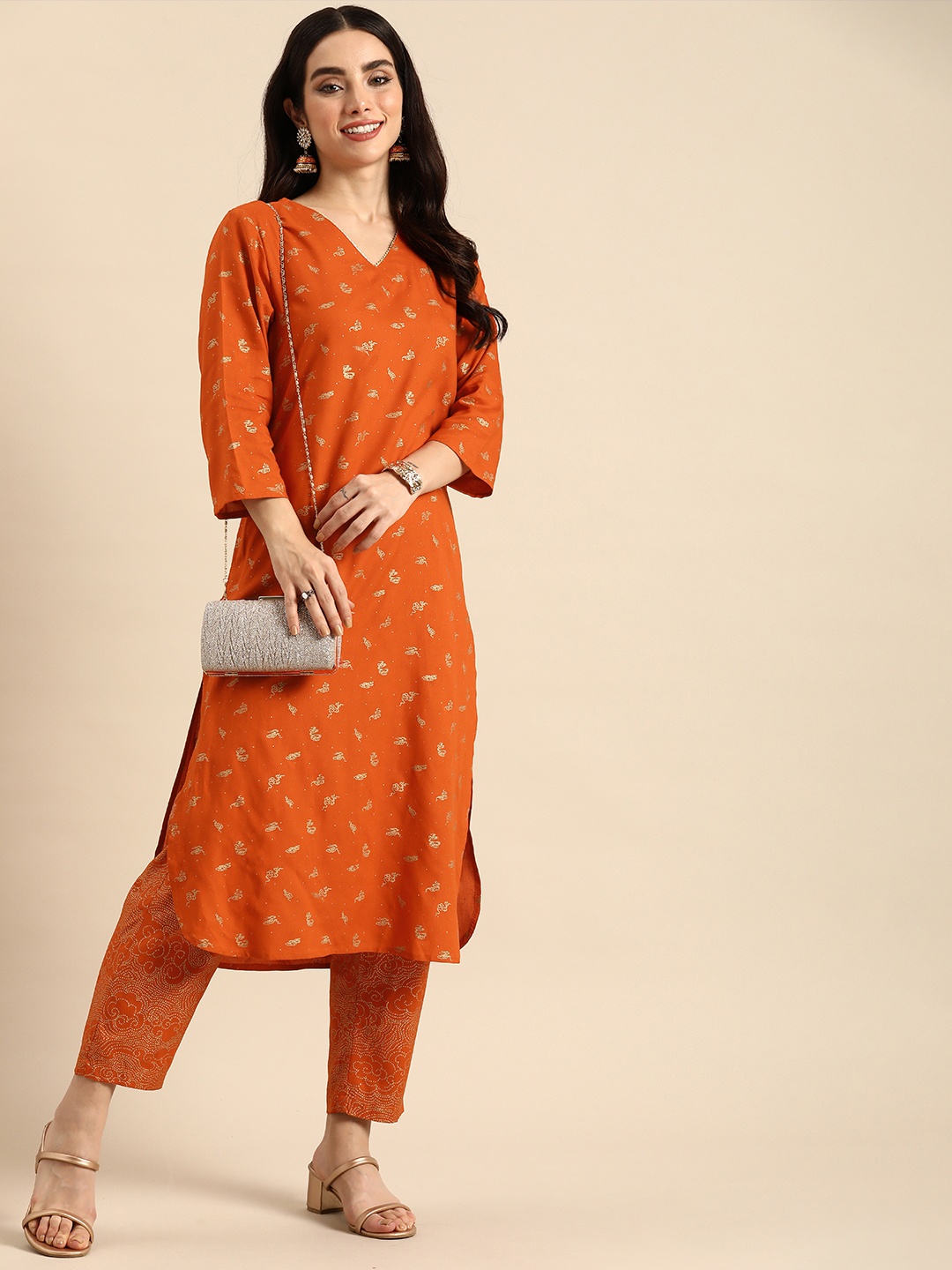 

Anouk Ethnic Motifs Printed Regular Kurta with Trousers, Orange