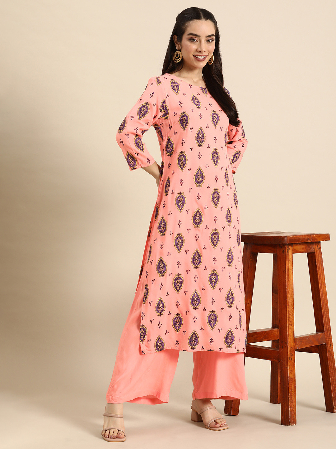 

Anouk Women Ethnic Motifs Printed Regular Kurta With Palazzos, Peach