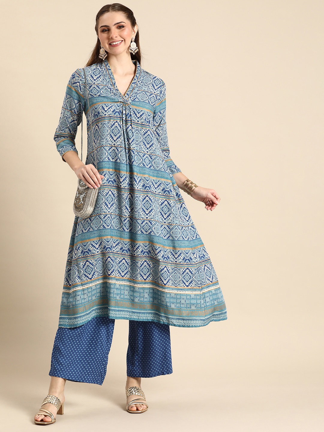 

Anouk Women Ethnic Motifs Printed Kurta & Palazzos, Blue