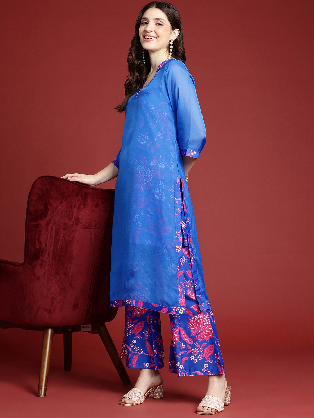 

Anouk Floral Printed Layered Kurta with Palazzos, Blue