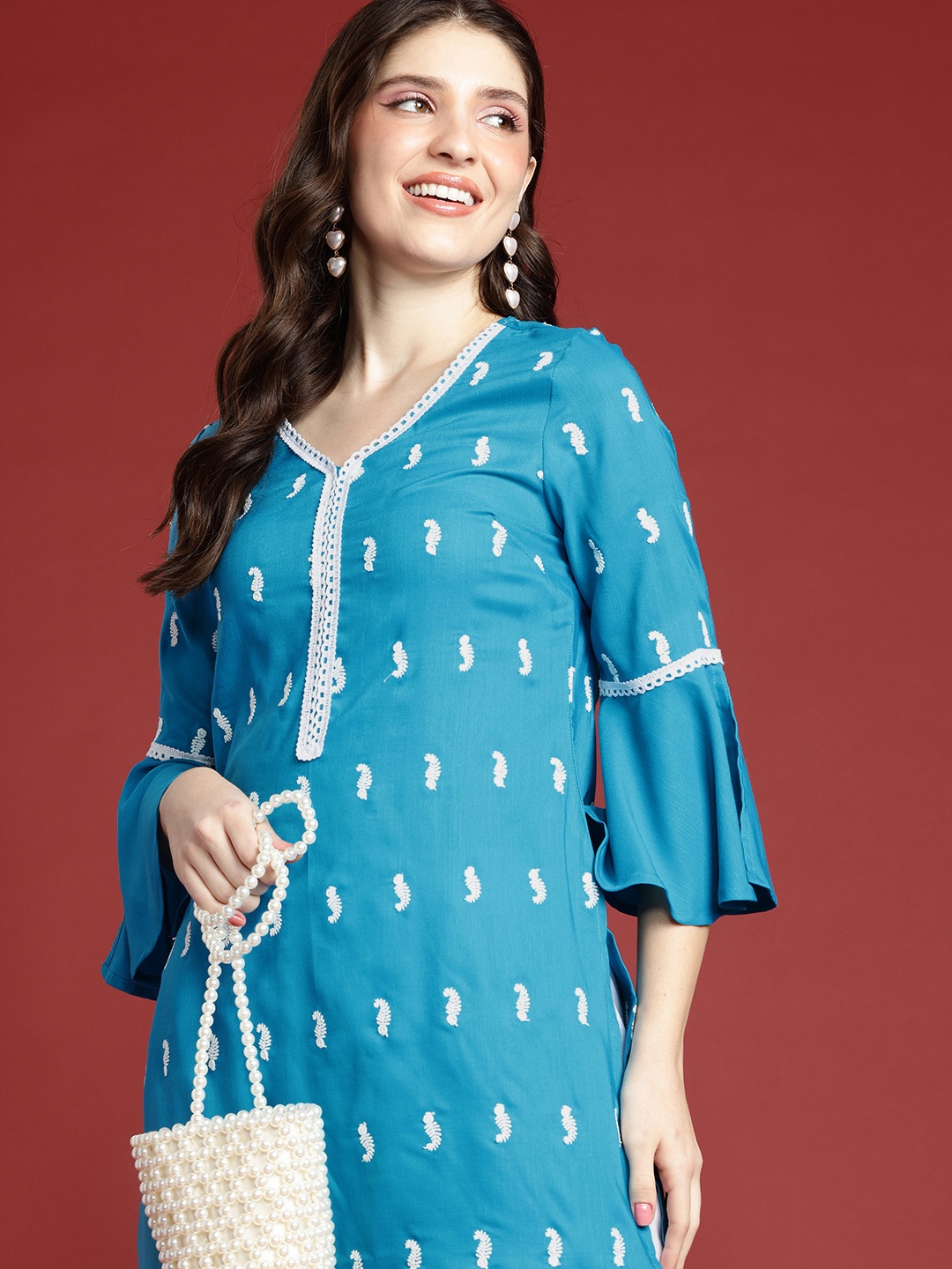 

Anouk Women Ethnic Motifs Embroidered Regular Kurta with Trousers, Blue