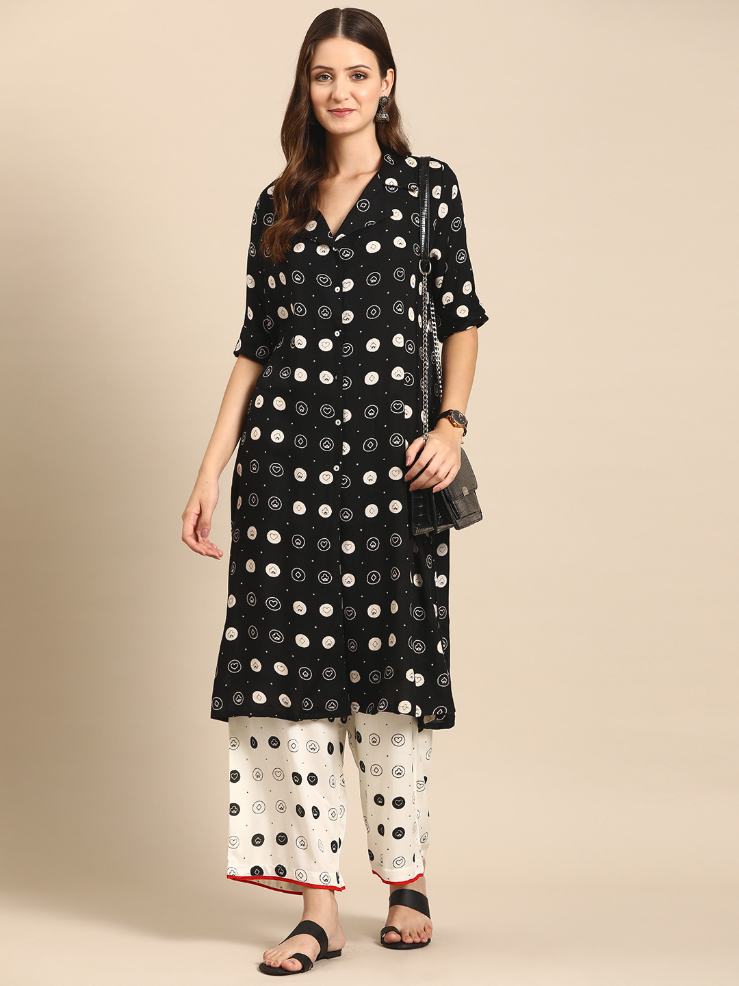 

Anouk Printed Regular Kurta with Trousers, Black