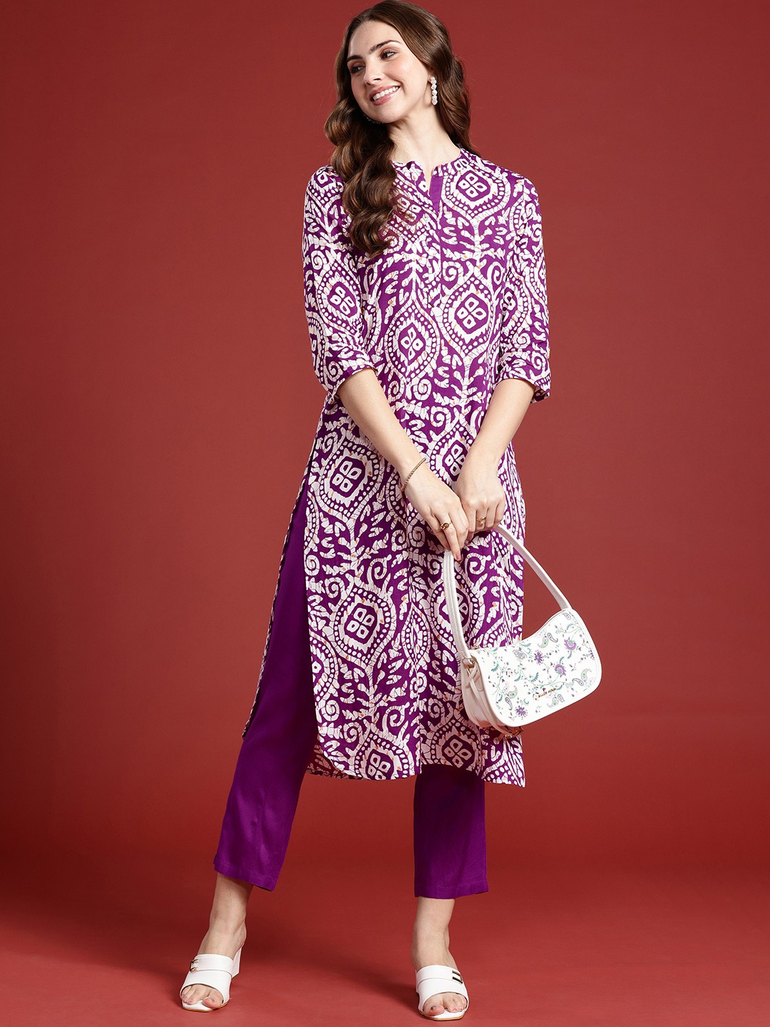 

Anouk Ethnic Motifs Printed Regular Kurta with Trousers, Purple